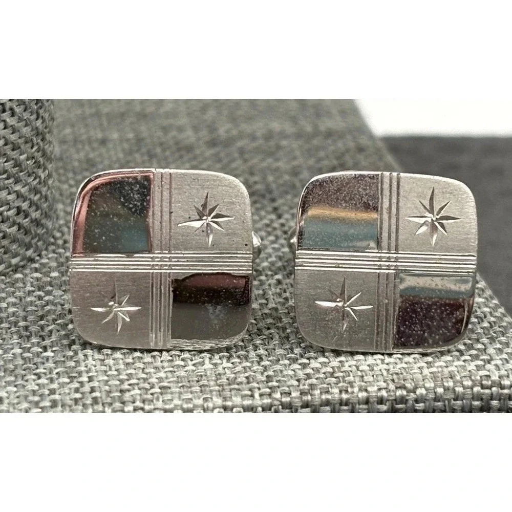 Hickok Sterling Silver Modernist Atomic Stars Square Cufflinks Star Mod MCM